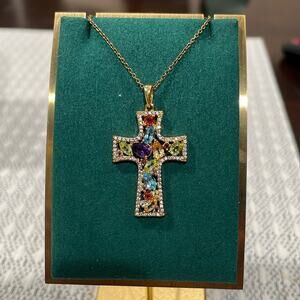 18 Kt Yellow Gold Over Sterling Silver with Multi Gem & CR Sapphire